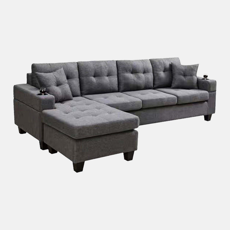 Domela 96.1'' Upholstered Sofa, Gray Fabric, Left Facing