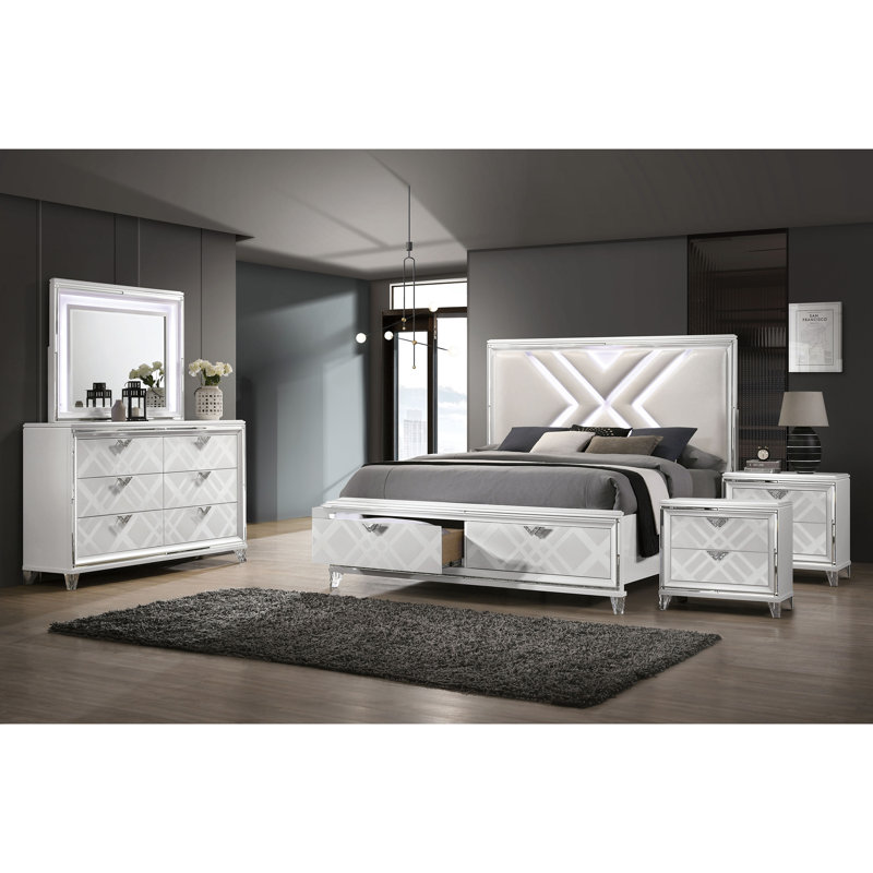 Ensemble de chambre avec lit plateforme 5 pièces Waldrup, Très grand californien, Blanc