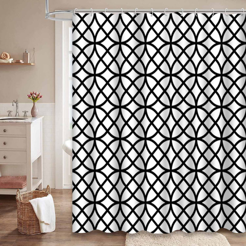 Rideau de douche abstrait à motif géométrique noir et blanc abstrait avec 12 crochets, L 72 po x l 78 po