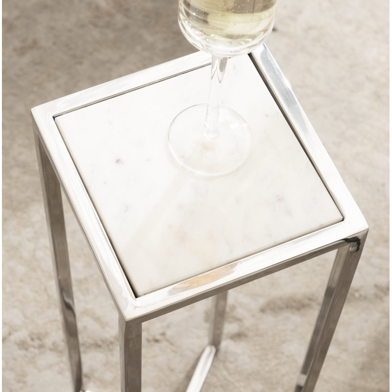 Marisol End Table, White Marble Top/Silver Base