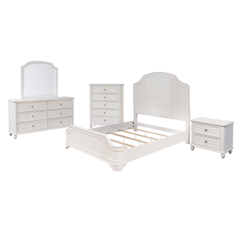 Kaufmann White Queen 5PC Bedroom Set, Queen, 5 Pcs: Bed, 2 Dressers, Nightstand, Mirror