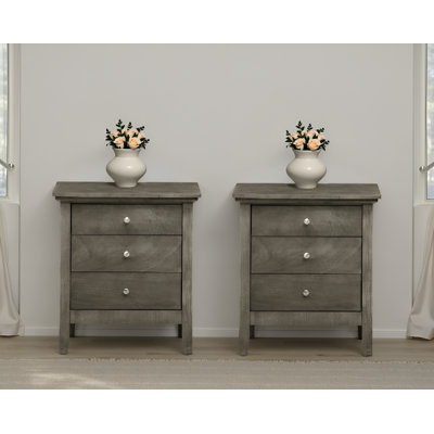 Lausanne Gray 3 Drawers Nightstand Set Of 2