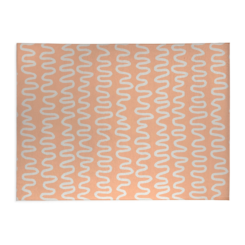 Wiggle Stripe Lightweight Non-Slip Kitchen Mat, Rectangle 5' x 7', Peach