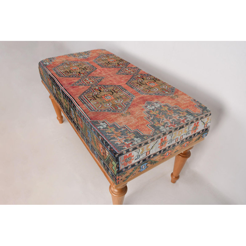 Cotton Upholstered Bench, White, 45cm H x 120cm W x 45cm D