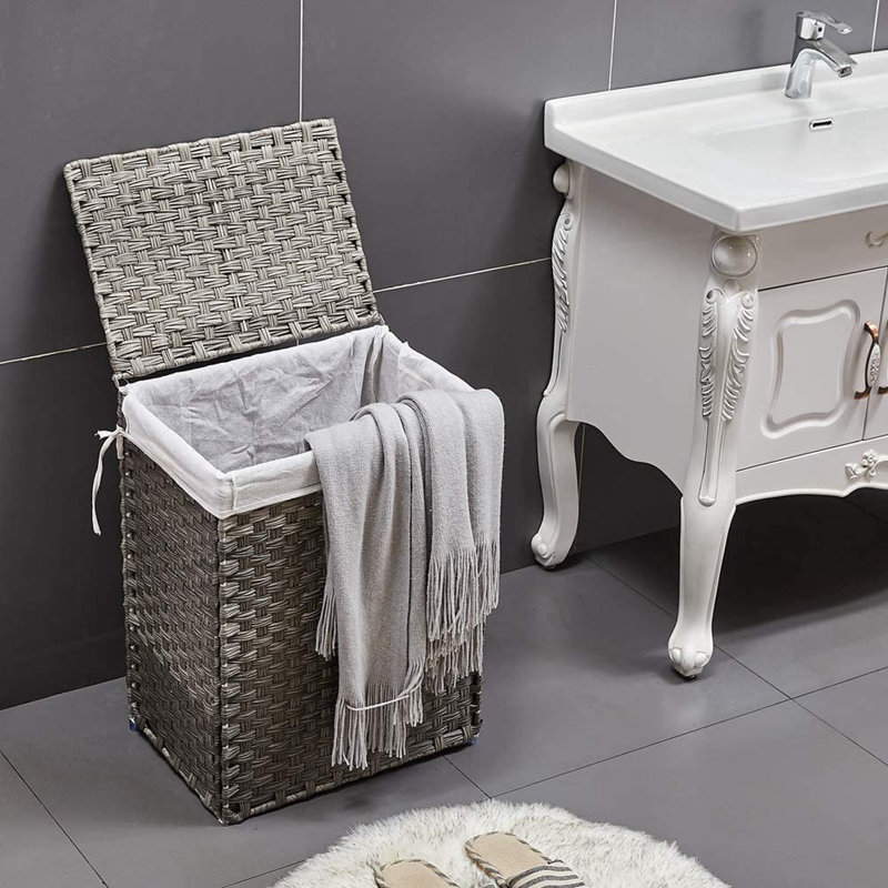 Panier à linge doublé en coton robuste, Gris/beige, Petit (23,6 po x 15,8 po x 11,8 po)