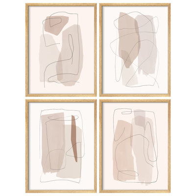 Beige Tan Abstract Shapes Neutral Modern Artwork Framed Prints Posters Bathroom Small Wall Art