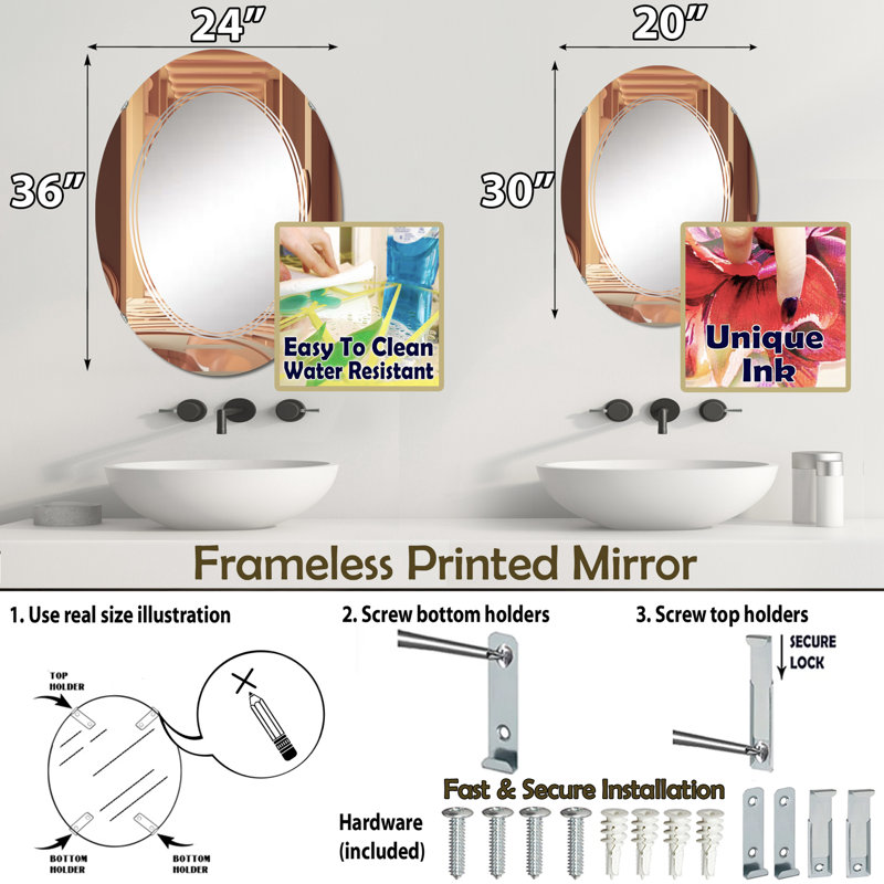 Kingsly - Miroir mural moderne ovale, 30 po x 20 po