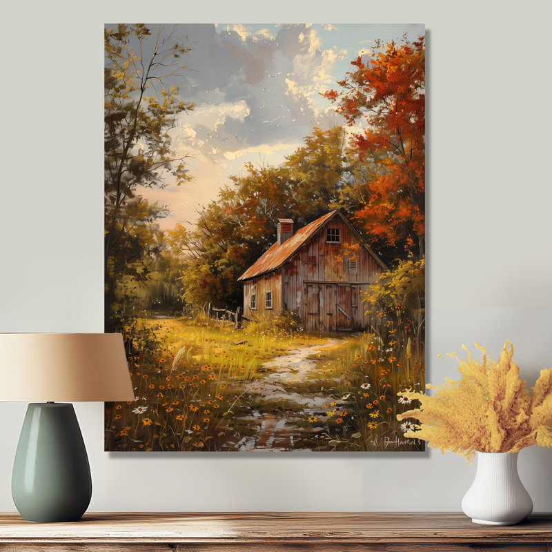 Larissa - reproduction d'art mural grange, H 32 po x l 24 po x P 1 po, Toile avec cadre flottant brun