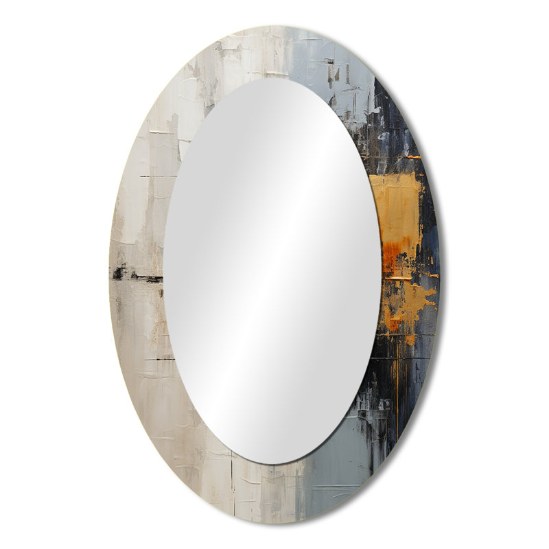 Abstract Cityscape II - Abstract Oval Decorative Mirror On Metal, 36" x 24"