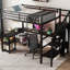 Lit mezzanine double en métal avec garde-robe, bureau, douille et conduit pour un cadre de chambre à coucher enchanteresse