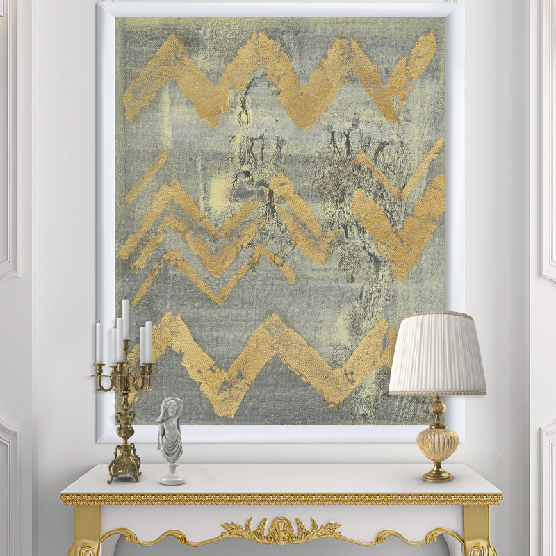 " Glam Metallic Form III ", White Framed, 46" H x 36" W x 1.5" D