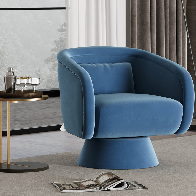 Fauteuil demi-tonneau pivotant clouté, Polyester bleu