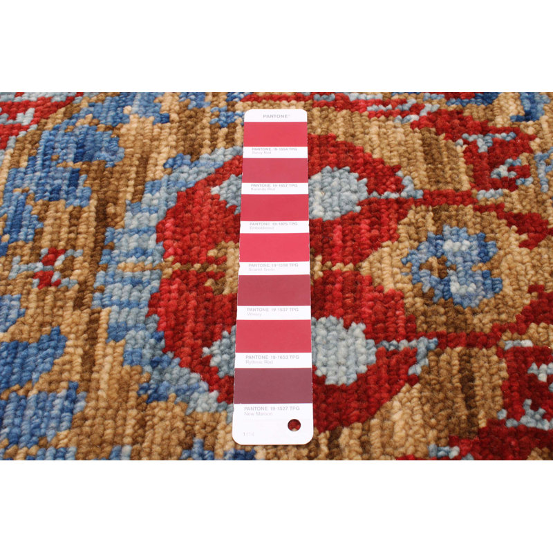 Tapis unique en laine noué à la main 9 pi x 11 pi 10 po nouvel âge Rudra en rouge / brun clair / bleu clair