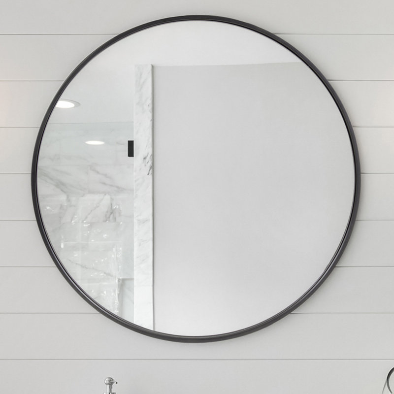 Kevser Modern and Contemporary Accent Mirror, Black, 34" x 34"