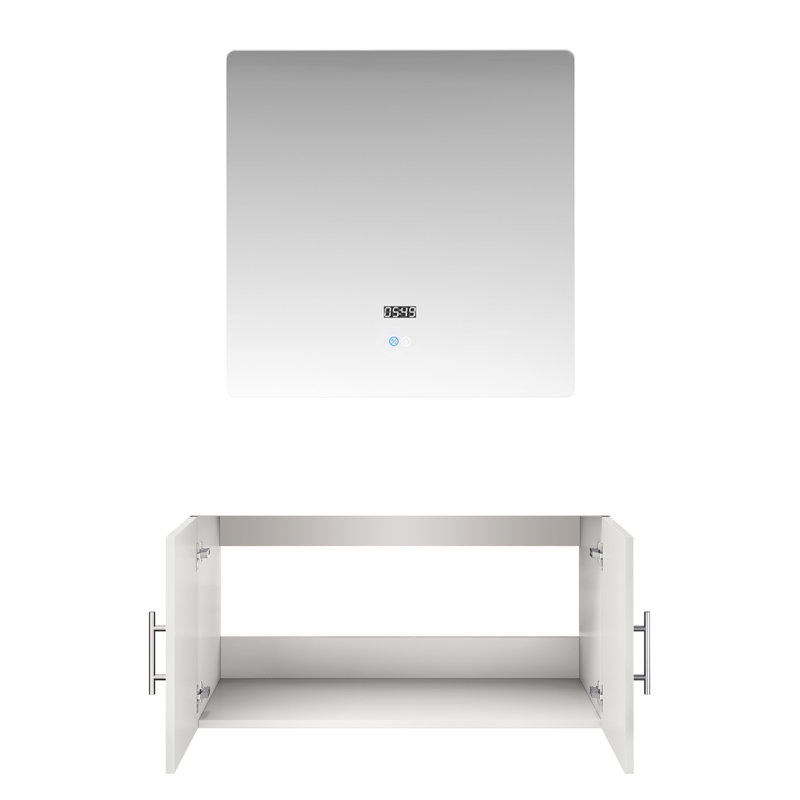36 po L x P 22 po Meuble-lavabo blanc brillant avec miroir à DEL, Blanc lustré