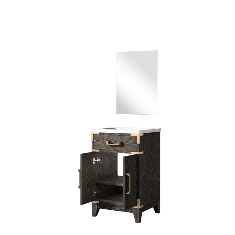 Meuble-lavabo simple en chêne brun - 51 x 46 cm avec comptoir en acrylique et miroir. Style moderne. 46 cm de largeur x 61 cm de hauteur. Grand espace de rangement.