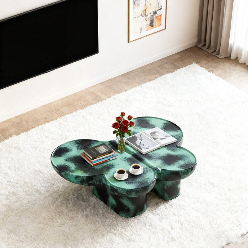Table basse moderne en faux travertin texturé pour le salon / bureau, vert et noir
