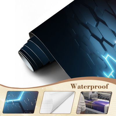Futuristic 3D Peel and Stick Wallpaper Technological hexagonal blue red neon illumination Wall Murals 69"H x 96"W Removable PVC Wall Paper Self-Adhesive Wall Paintings Art Decor for Boys Bedroom Play Room Men Cave
