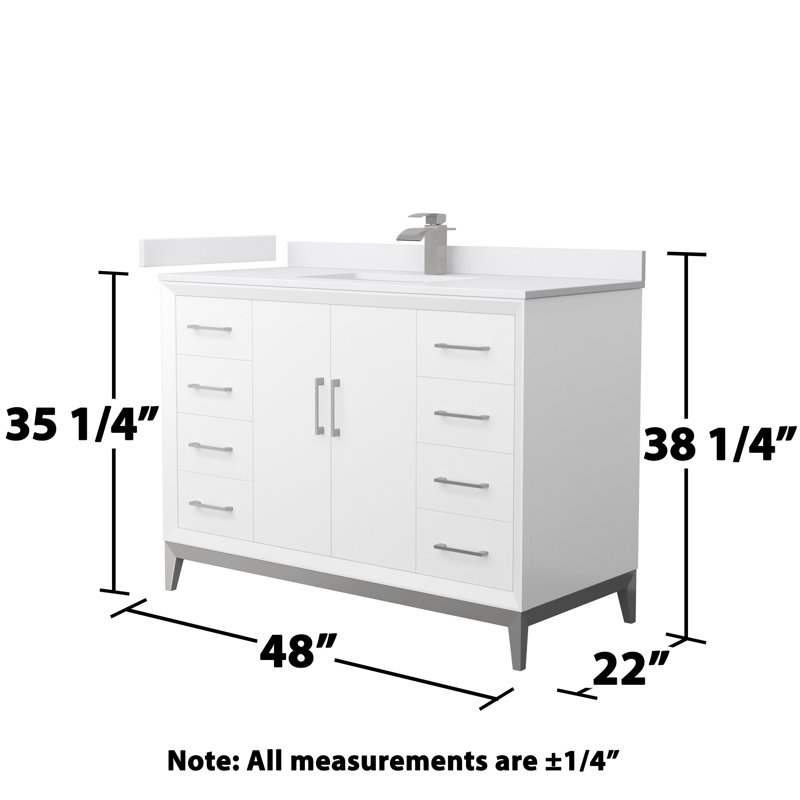 Amici Single Bathroom Vanity Set, Matte Black, 48", Cultured Marble (White)