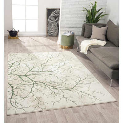 Tapis abstrait vert et beige Ksamil