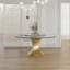 Ensemble de table de salle à manger de 59 po en pierre frittée ronde avec base en sablier en acier inoxydable doré et 8 chaises rembourrées blanches - table de cuisine de luxe moderne d'aspect marbre pour 6 à 8 personnes