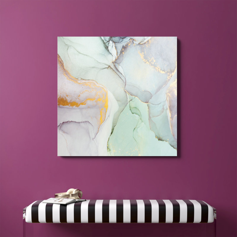 " Painted Blue Green Marbling ", 36" H x 36" W