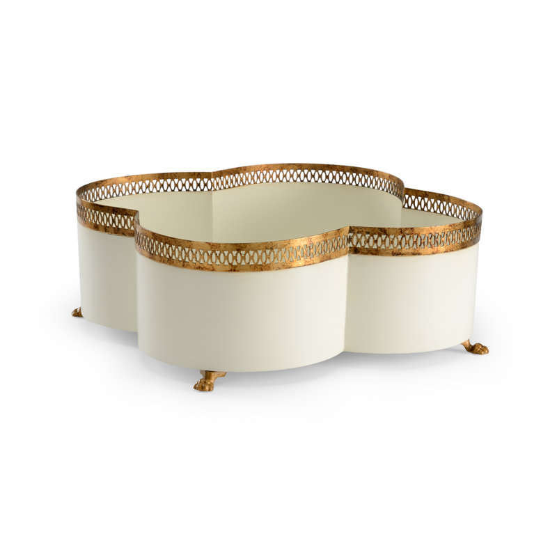 Tracery Handmade Metal Planter, Cream, 7" H x 17" W x 17" D