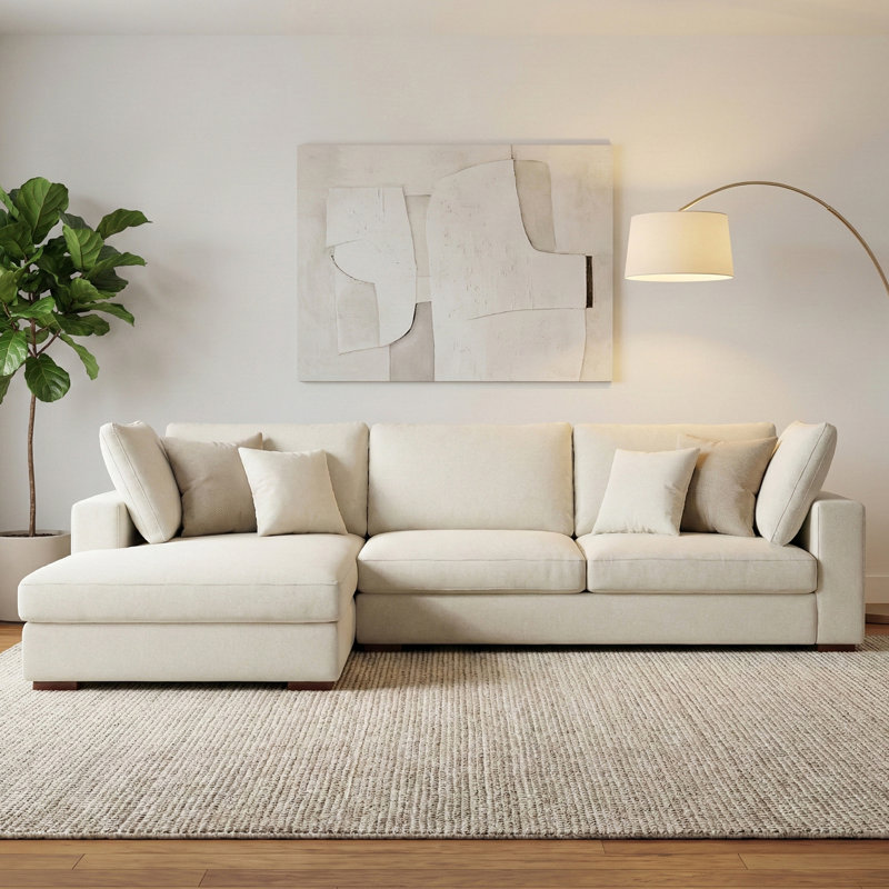 Grand canapé modulaire en tissu performant en forme de L Charlie, Left Sectional Sofa, Crème, crème
