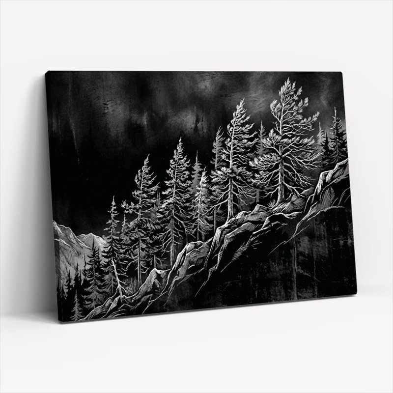 Ensemble de 1 tableau sur toile représentant une forêt de montagne, H 24 po x l 36 po, Wrapped Canvas