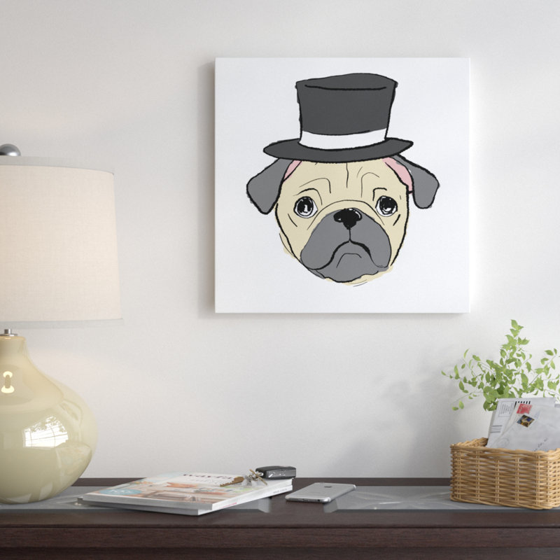 «Pug with Top Hat», impression sur toile, H 24 po x l 24 po
