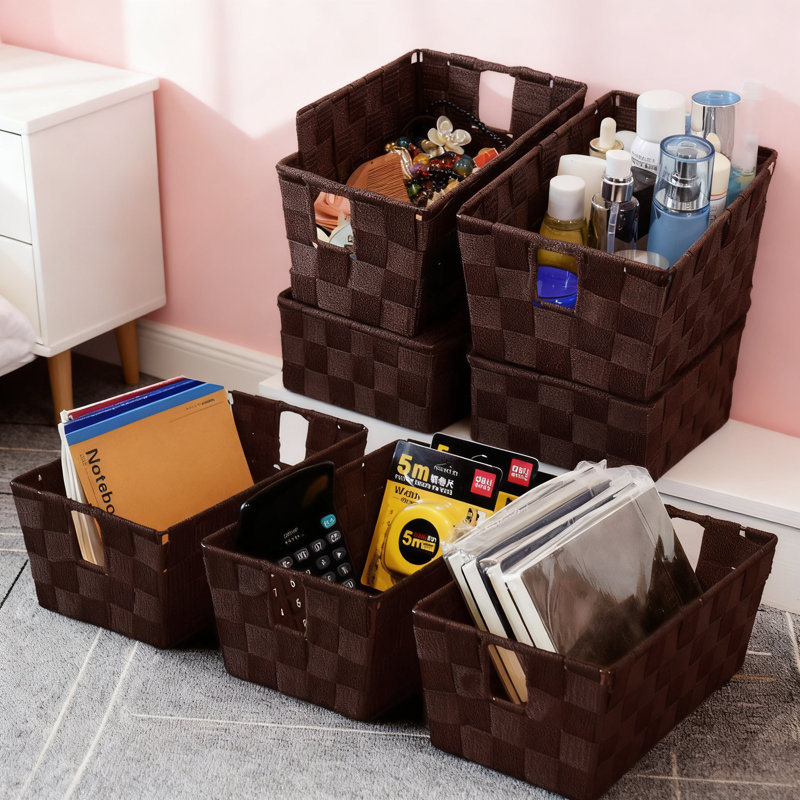 Woven Storage Bins With Built-In Handles, Steel-Reinforced Fabric Organizer Cubes For Home, Office, Closet, And Shelf Organization