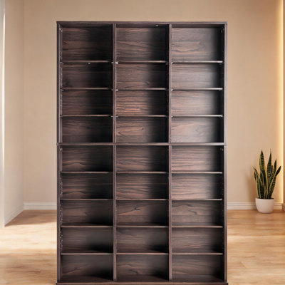 Armoire de rangement à 9 couches pour café foncé, tablette compacte réglable en panneau de particules pour collections multimédia