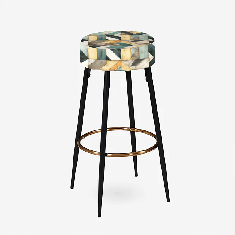 Ensemble de 2 tabourets de bar style rustique jaune et bleu