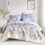 Édredon floral grand, bleu, microfibre douce, rembourrage, motif aquarelle, convient aux matelas de 16 po, literie bleue avec draps lavables et