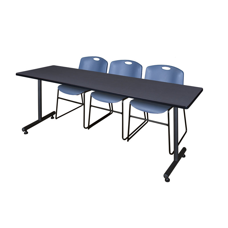 Table de formation en T Nick Nick, 2 chaises empilables Zeng, Bleu, Gris