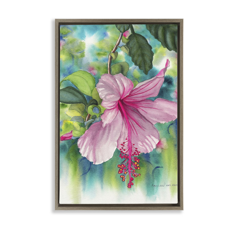 «Delicate Hibiscus Bloom», art mural encadré sur toile flottante, design par Christine Reichow, H 31 po x l 21 po