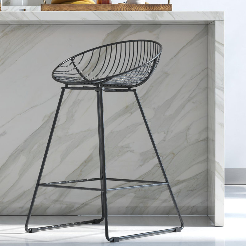 Steel Bar Stool with Steel Frame, Black