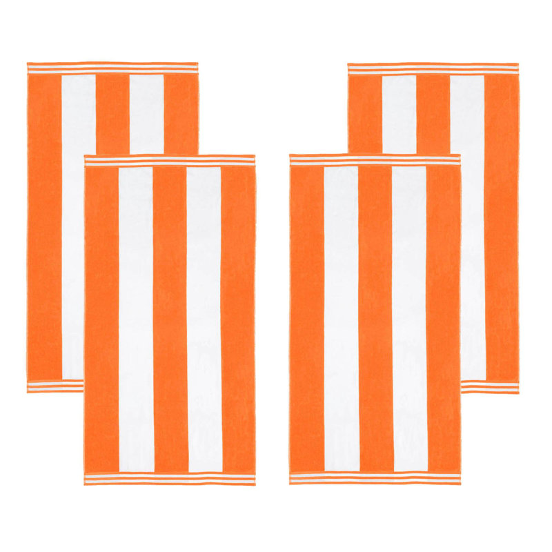 Calheta Cotton Oversized Cabana Stripe Beach Towels, Orange, 4