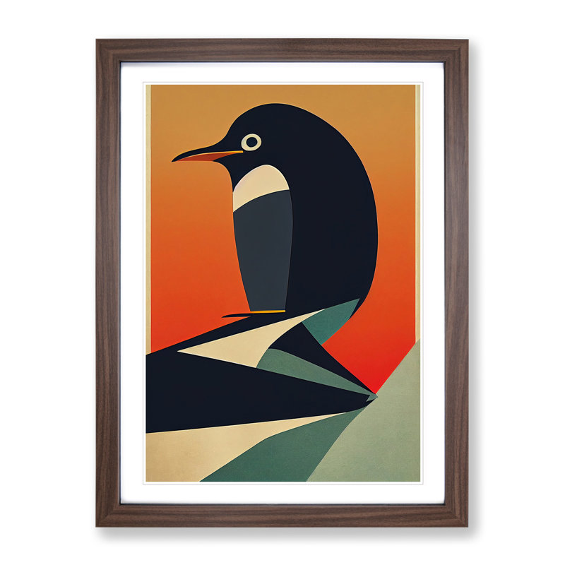 Modern Abstract Penguin No.1 - Framed Print, 64cm H x 46cm W, Brown