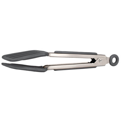 Tovolo Mini Turner Tongs with Flat Silicone Head for Flipping and Gripping, Charcoal