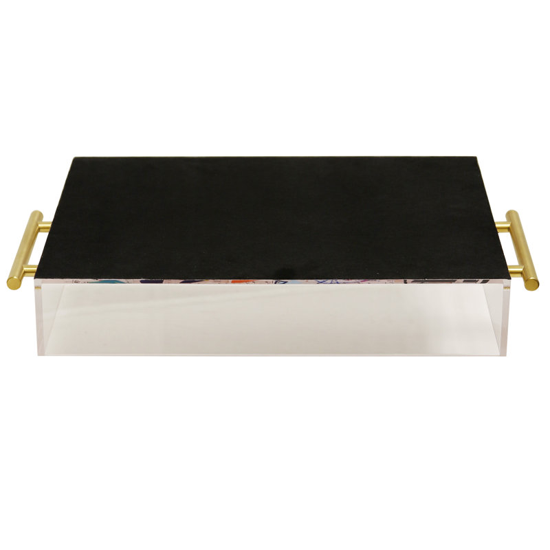 Maness I Acrylic Tray- Large - Abstract Print On Acrylic With Gold Handles