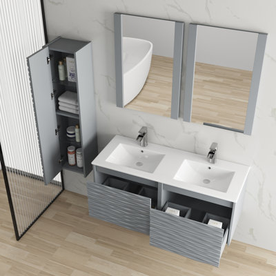 Meuble-lavabo double mural 48 po avec lavabo en céramique