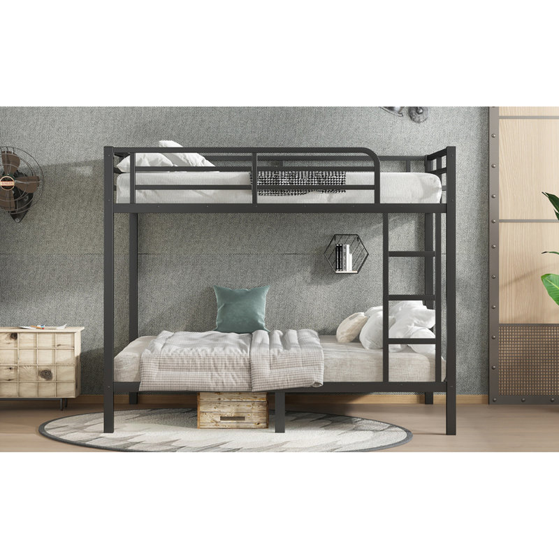 Lit double superposé au dessus d'un lit double en métal noir, conception peu encombrante, fonctionnement silencieux, rangement et lattes robustes pour les adolescents, lit noir, caractéristique, réduction, caractéristiques, assemblage sans effort