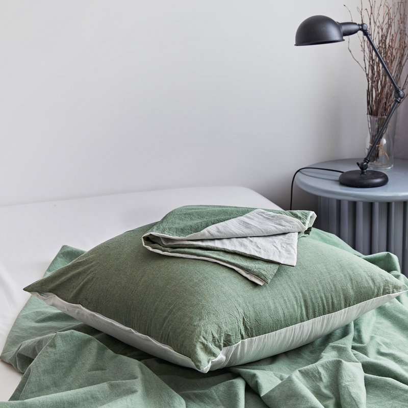 Ensemble de housse de couette 100% coton délavé 3 pièces vert, Grand lit