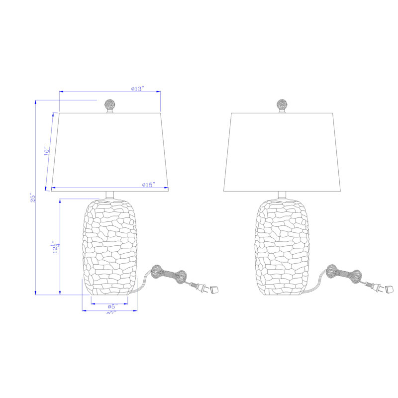Lampe de table d'appoint en résine, 63,5 cm de hauteur, avec abat-jour conique cylindrique rigide en tissu (paquet de 2).