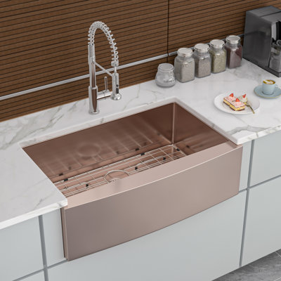 Évier en acier inoxydable or rose de 30 po, calibre 16, égratignure et bosses, avec évier à grille de rinçage inférieur de 30 po, acier de calibre pratique, hygiénique, système de drainage à jet de condensation