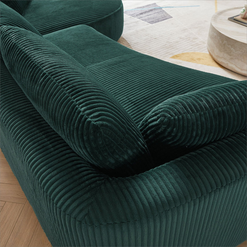 Oversized Sectional Sofa, Modern Couch with Chaise, Right Hand Return, Green Corduroy