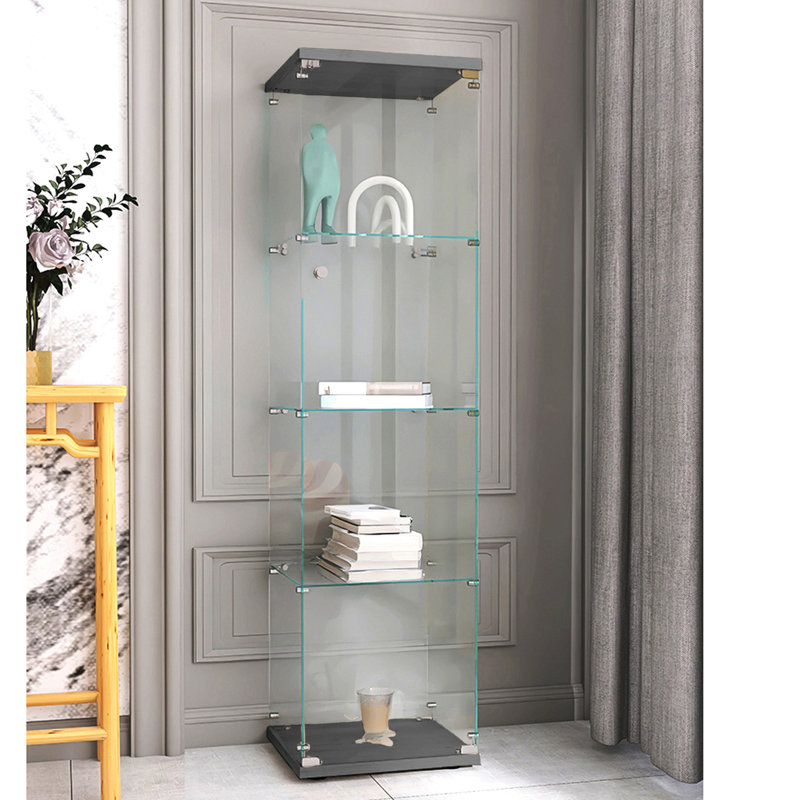Vitrine en verre à 4 couches avec porte, noire - spacieuse pour les décorations et plus encore