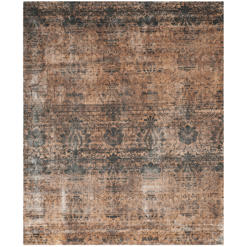 Tapis oriental gris en viscose / coton tissé à la main tibétain, Rectangle 9 pi x 12 pi