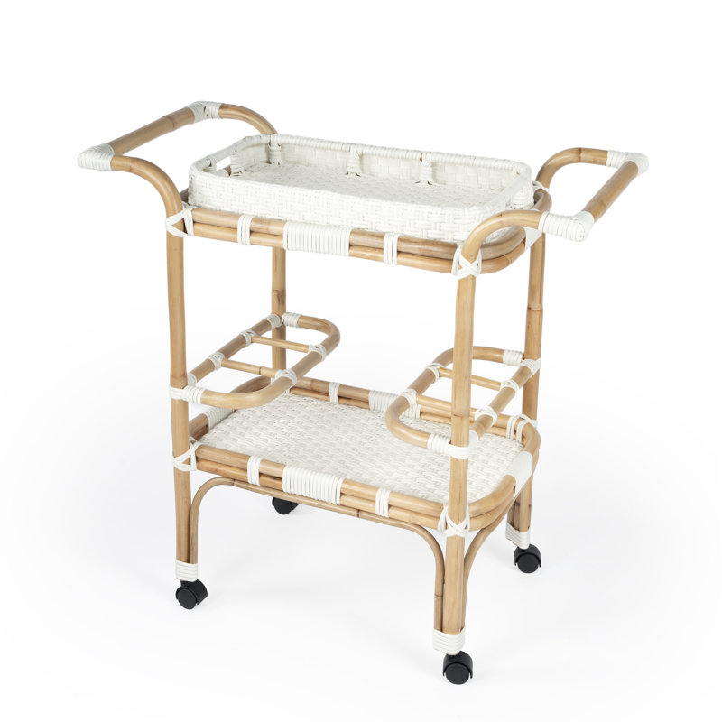 Selena & Rattan Bar Cart, White